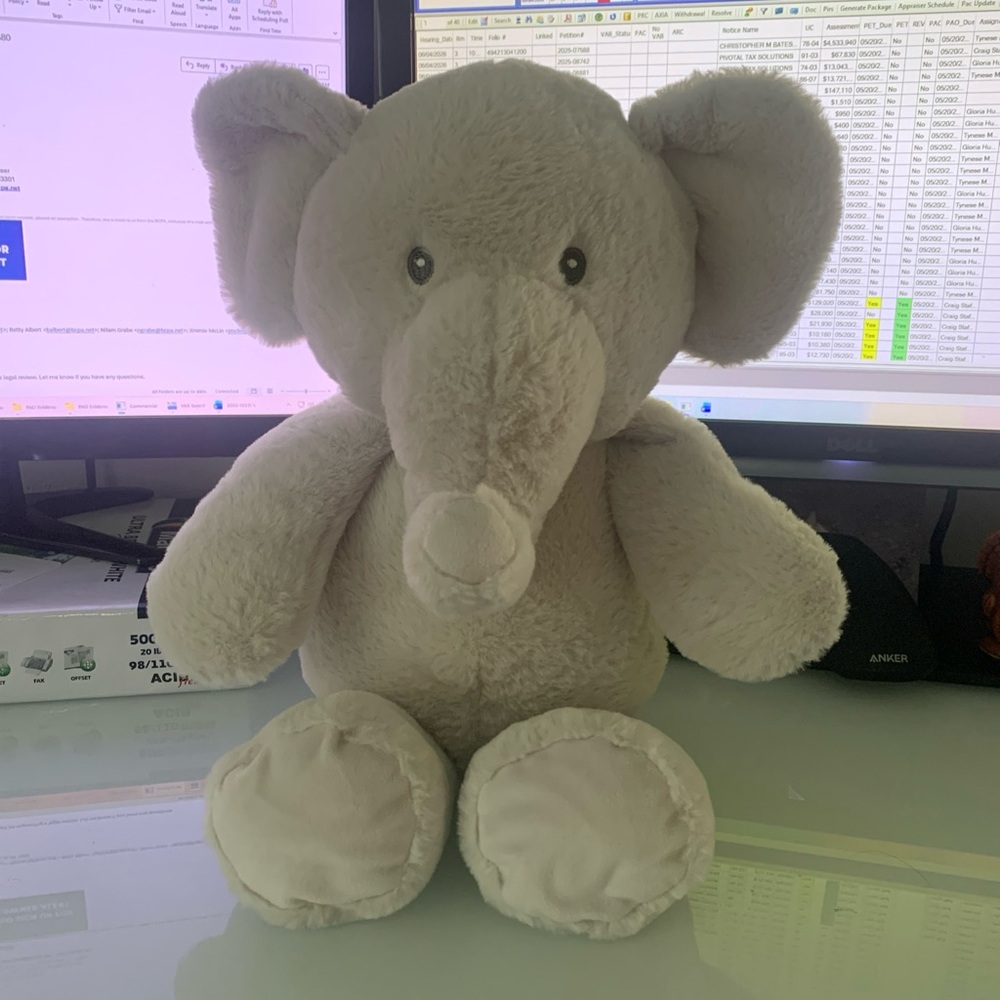KellyToy Baby Gray Elephant Rattle Soft Plush Stuffed Toy Lovey Crinkle 18" EUC